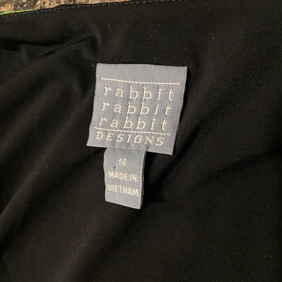 Rabbit Rabbit Rabbit Designs Mock Wrap Knit Dress Size 14 Green Black Design - Picture 6 of 8